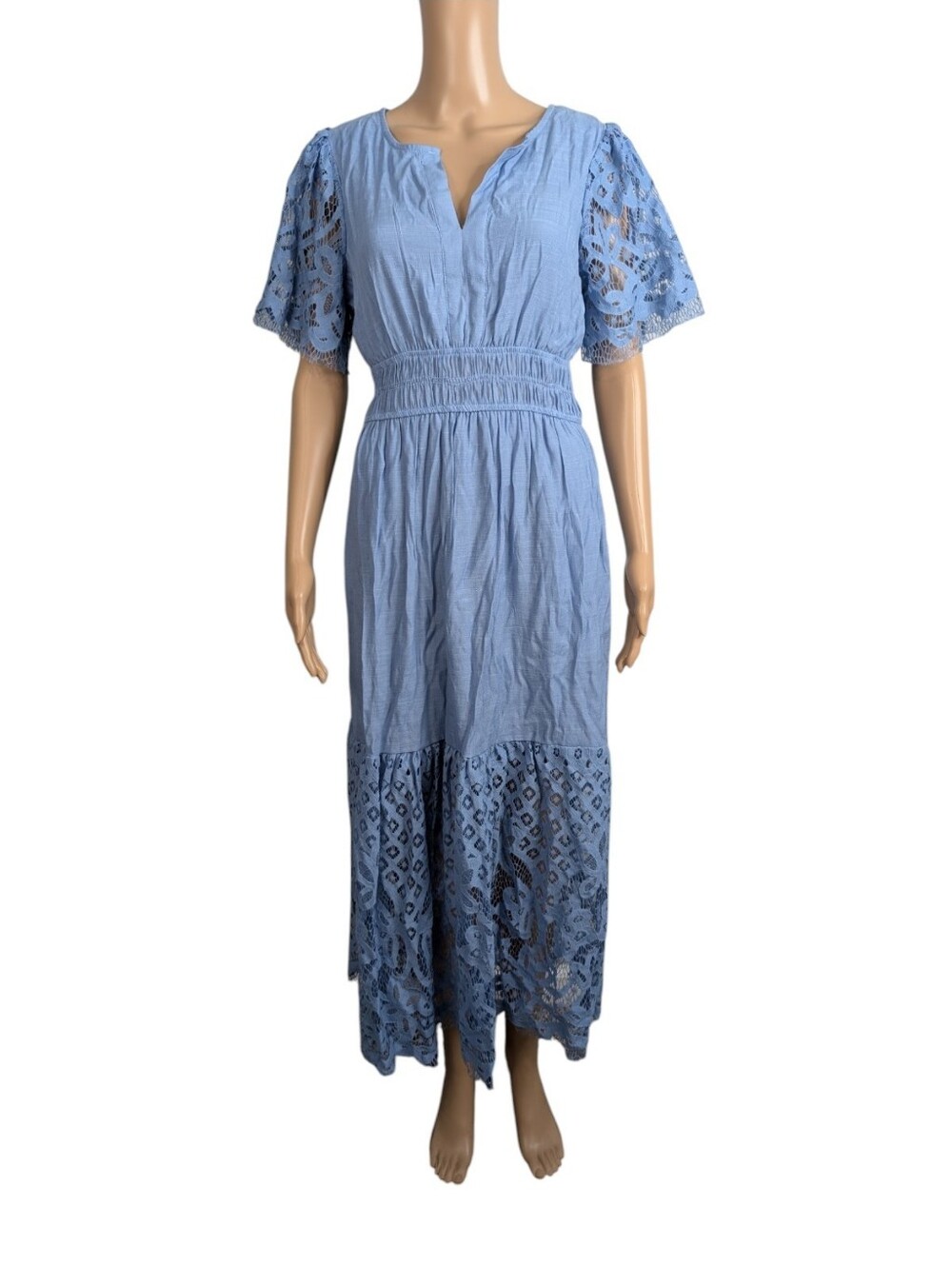 J Gee Stonewash Lace Trim Maxi Dress M